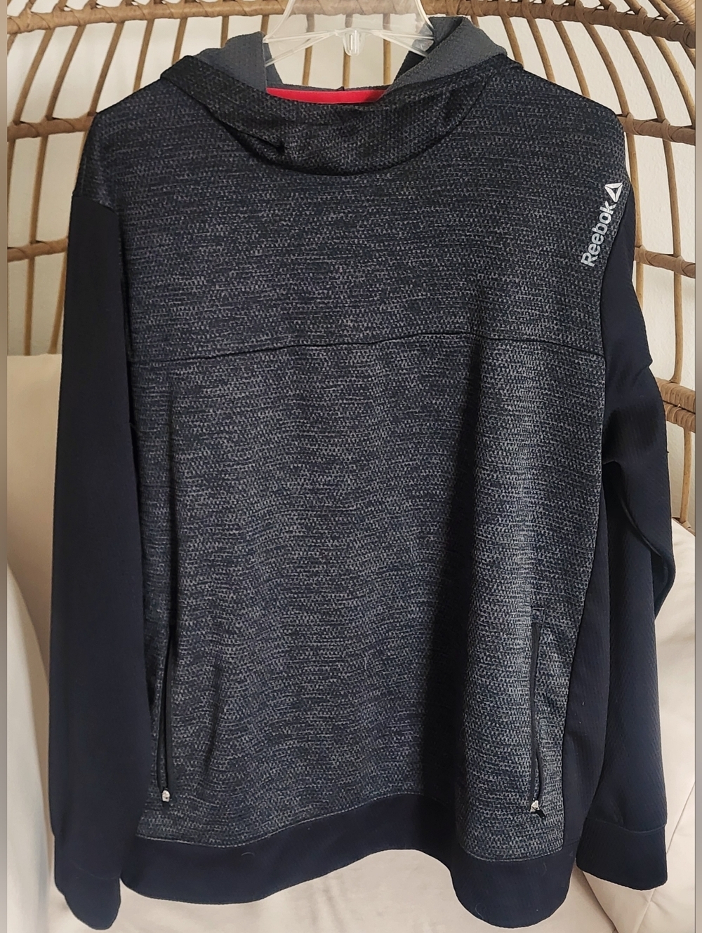 Reebok Speedwick Men's Black & Gray Pullover Hoodie Zip Pockets Size XL